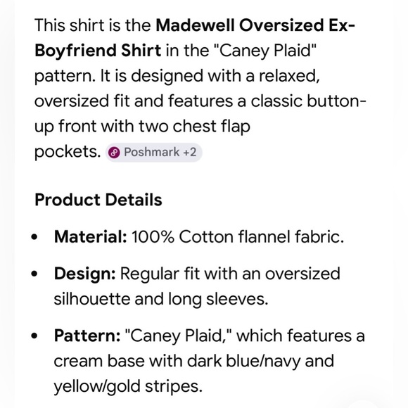 NWOT Madewell Oversized Ex-Boyfriend Shacket in “Caney Plaid” Pattern. - Picture 16 of 16